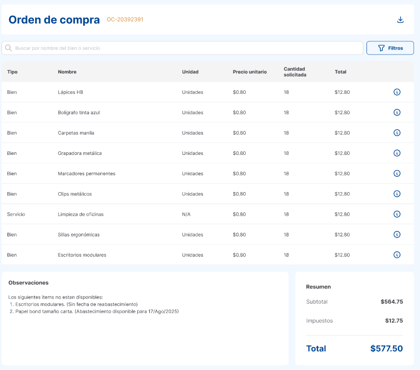 generar orden de compra