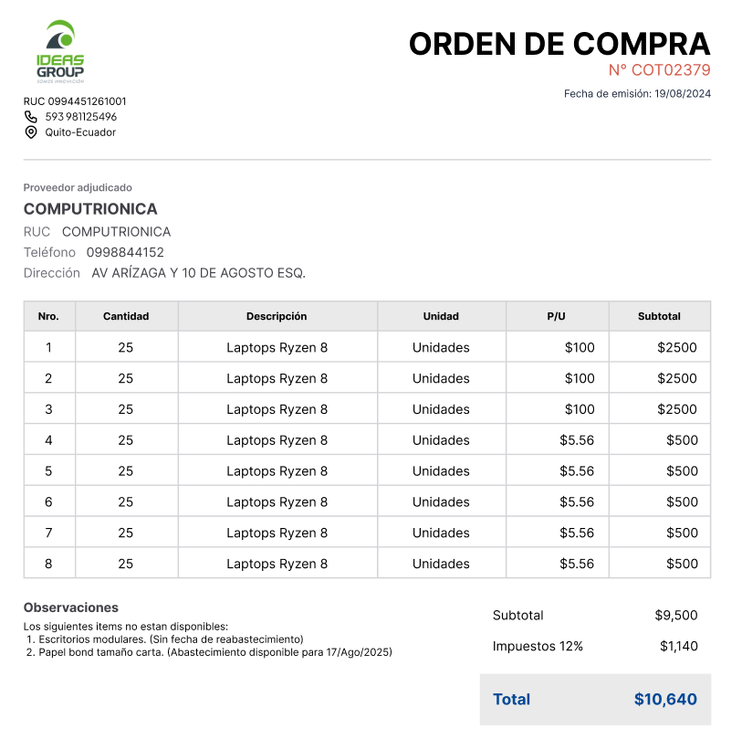 reporte orden de compra
