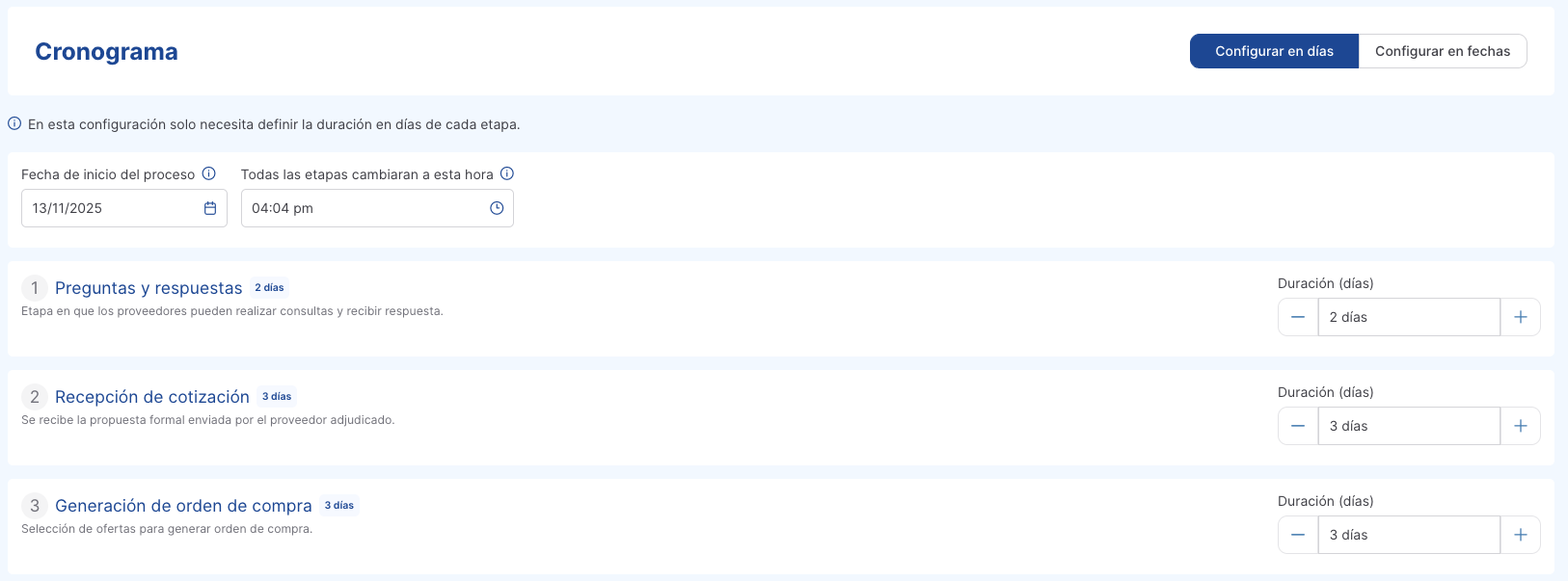 configuración días