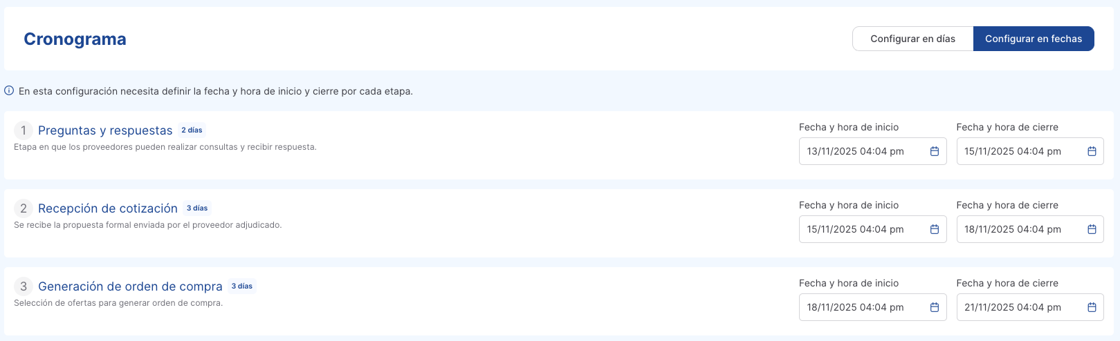 configuración fechas