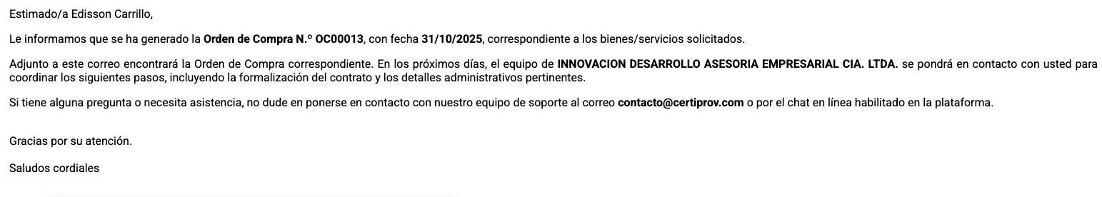 generación de orden de compra