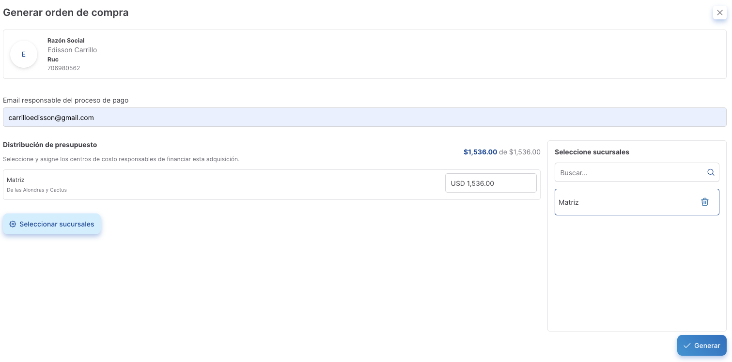 generación de orden de compra