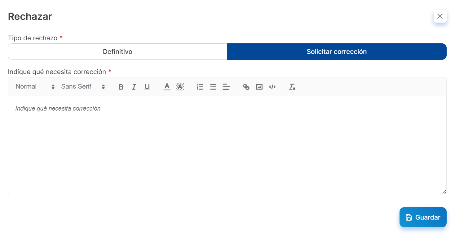 rechaza con correccion