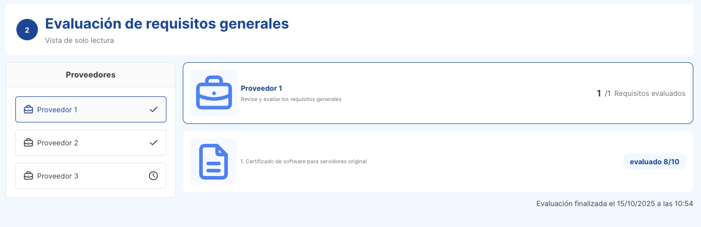evaluación de requisitos generales