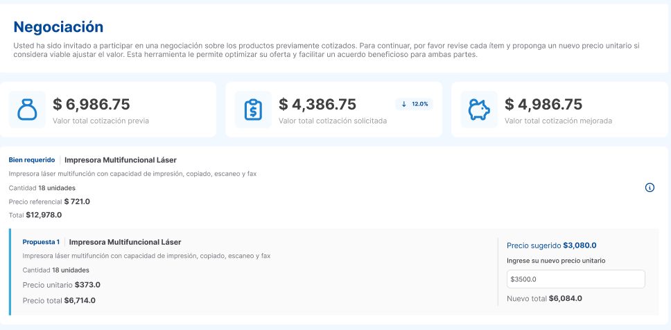 vista negociación proveedor