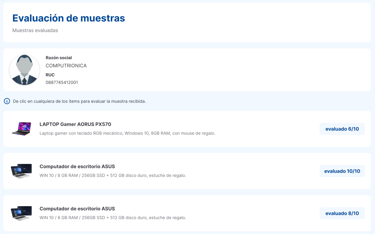 vista de ver evaluación