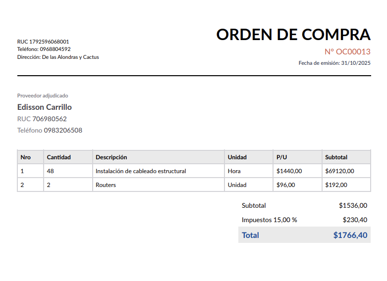 vista orden de compra