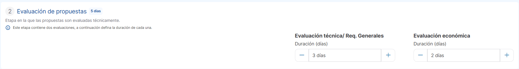 configuración evaluación días