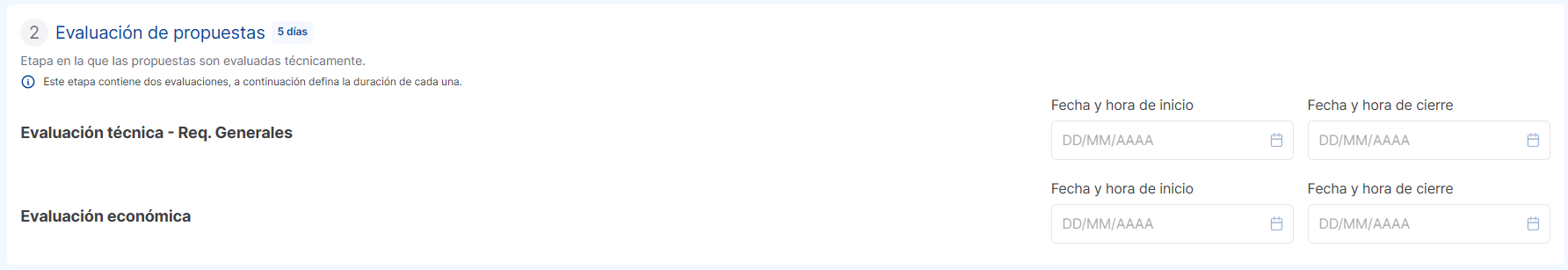 configuración evaluación fechas