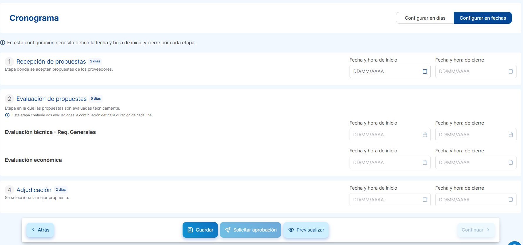 configuración fechas