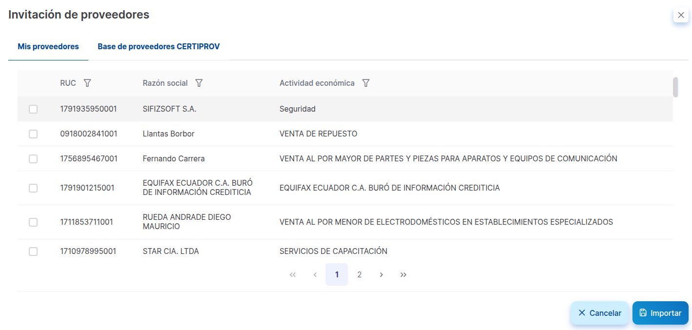 invitación proveedores