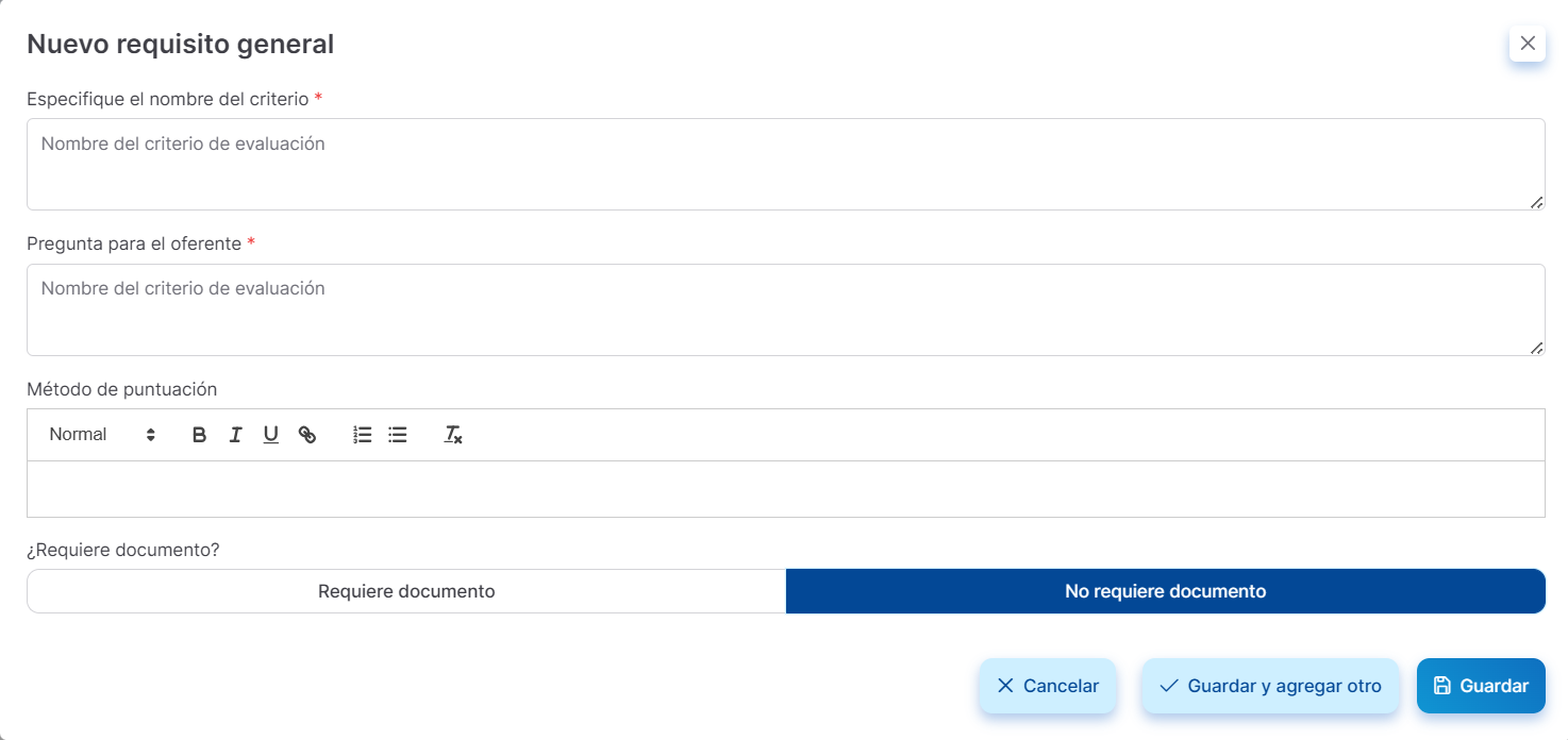 añadir requisito no documento