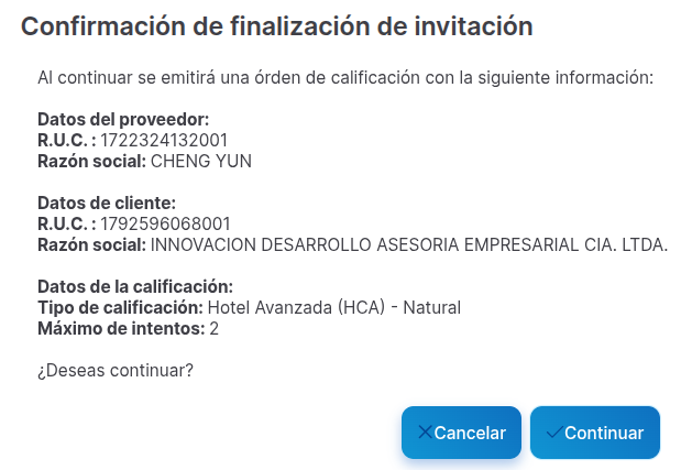 confirmación generar calificación