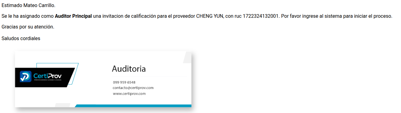 correo al auditor asignado