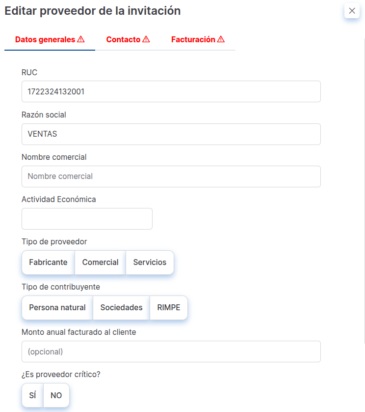 datos del proveedor 1
