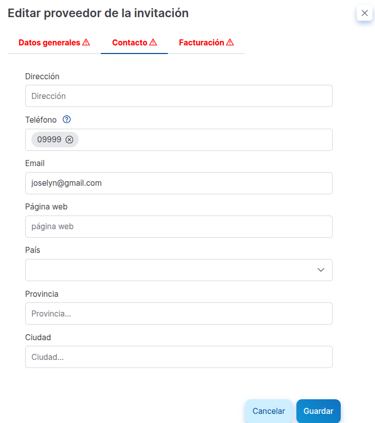 datos del proveedor 2