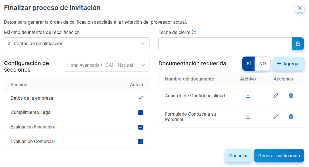 finalizar proceso de invitación