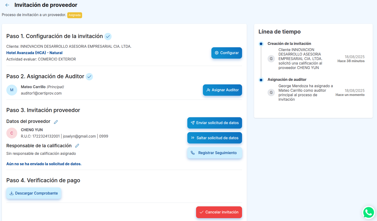 vista de invitación