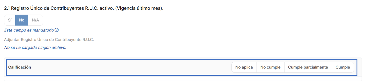 calificacion opciones