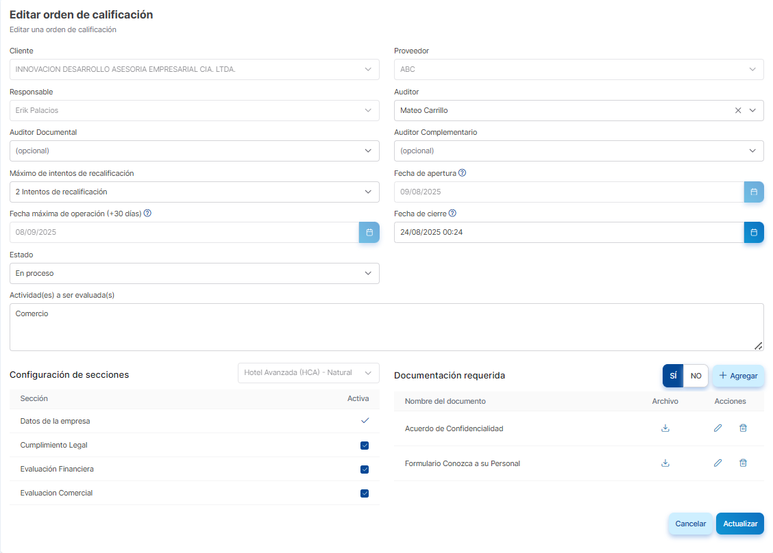 editar calificación