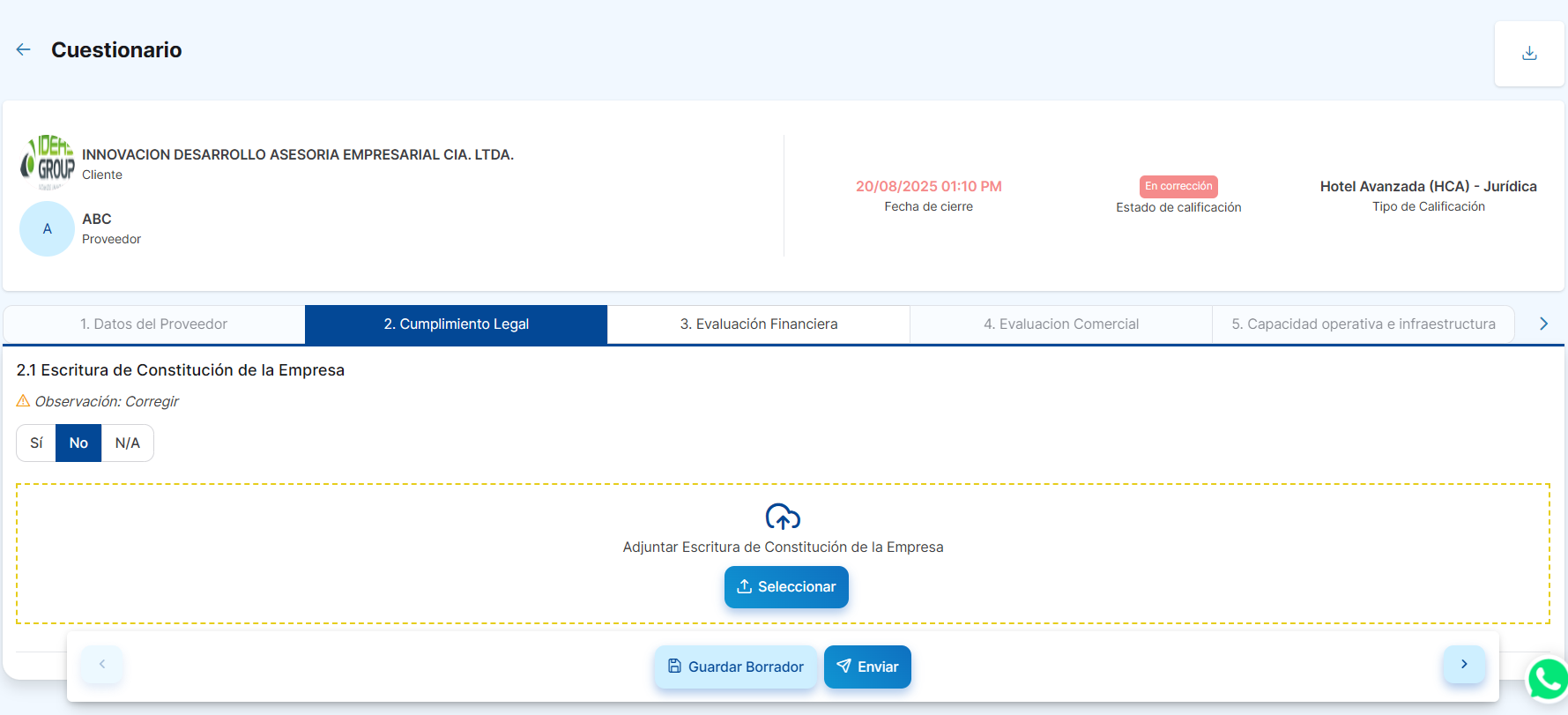 calificacion en correccion
