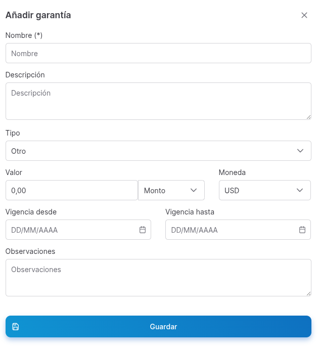 agregar garantia