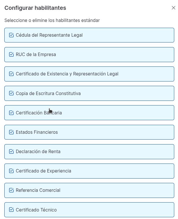 configurar habilitantes
