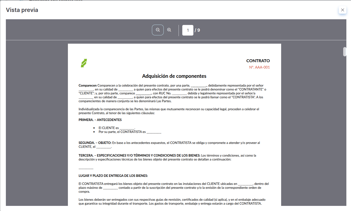vista previa contrato